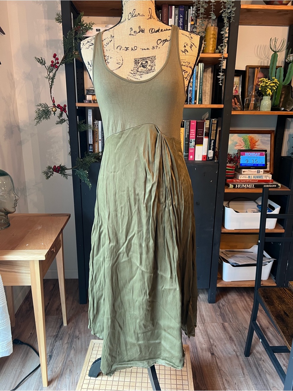 Anthropologie Olive Green Sleeveless Maxi with Gathered Waist